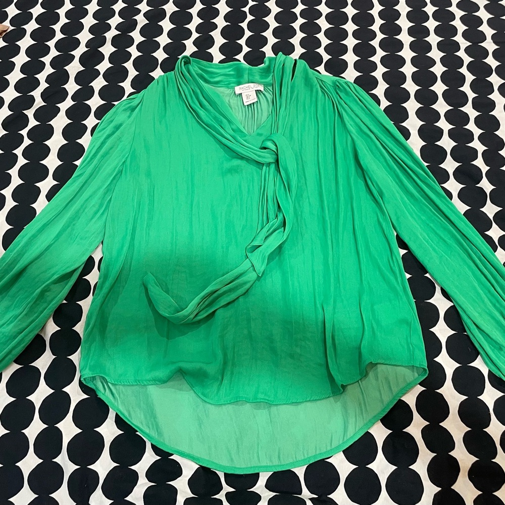 Rachel Zoe Vibrant Green Tie-Neck Blouse, Sz S
